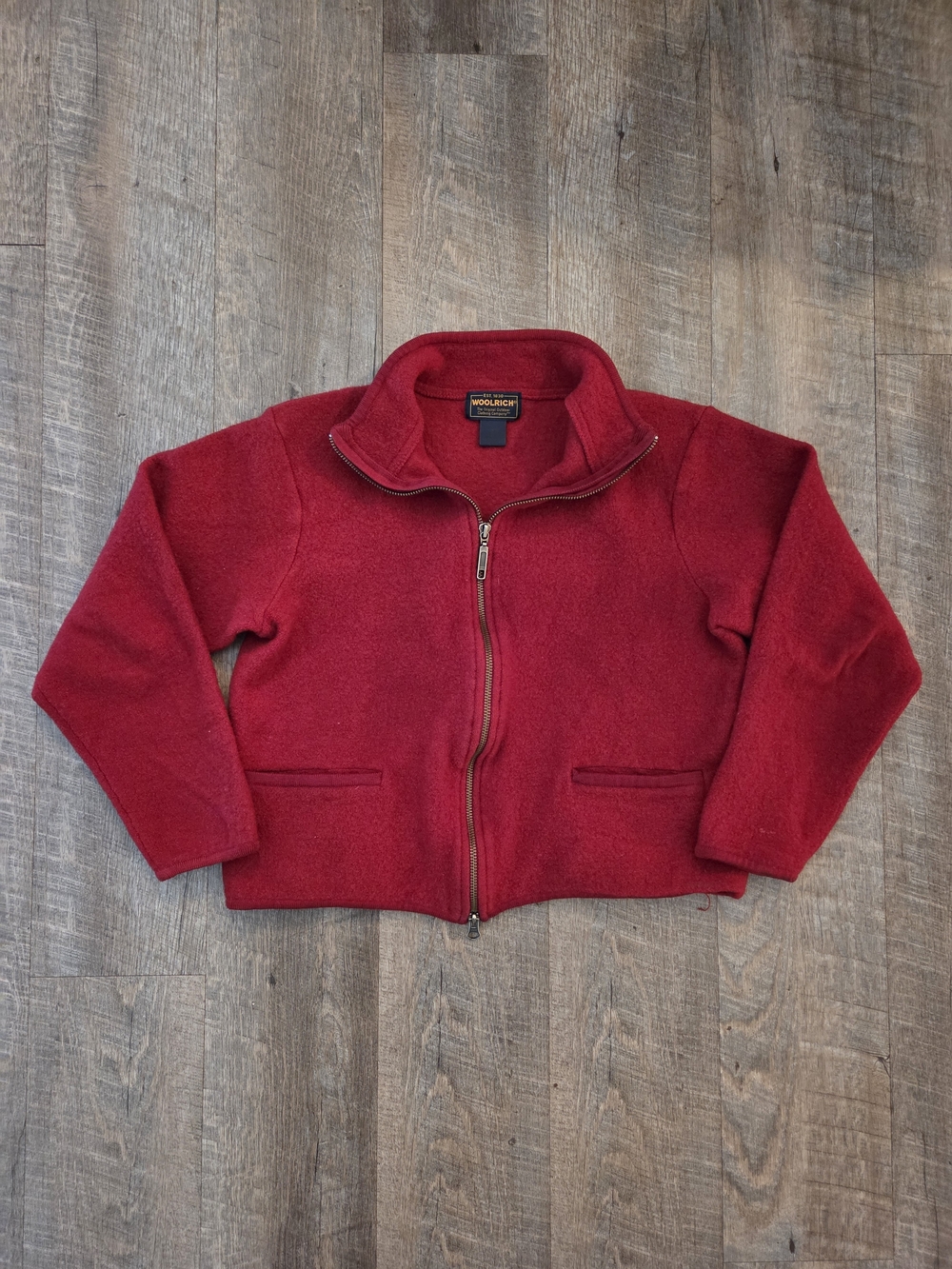 Woolrich Womens Deep Red Zip-Front Pea Coat 100% Wool